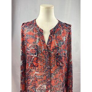 Collective Concepts Womens Blouse MP Red & Navy Abstract Print Long Sleeve Butto